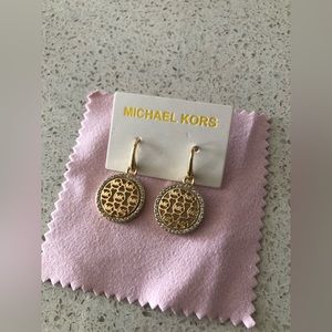NWT Michael Kors logo drop gold/rhinestone earrings